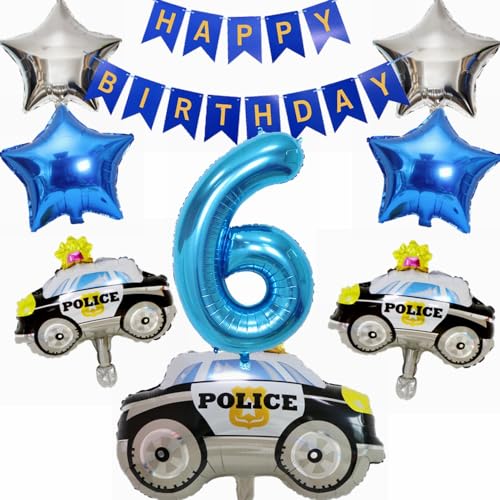 Yunchu Online 6. Polizei Geburtstag Dekoration - Tortendeko Luftballons, Blau Zahl 6 Helium Ballon für Motto Party Junge Geburtstag Party Supplies von Yunchu Online
