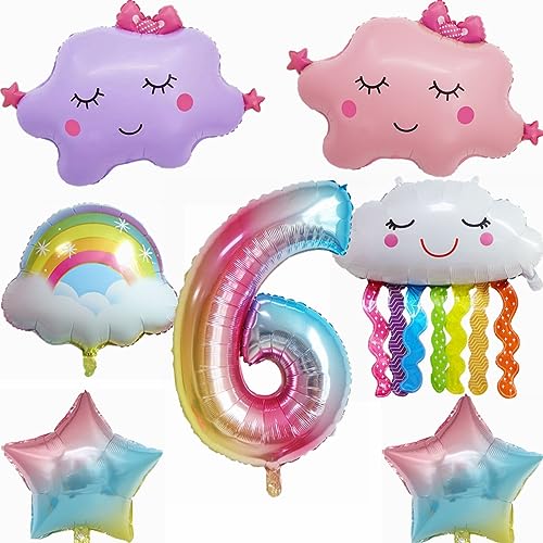 Yunchu Online 6. Regenbogen Geburtstagsdeko Set Geburtstagsdeko 6 Jahr Mädchen Folienballons zum 6. Geburtstag 6. Geburtstag Deko Regenbogen Quasten Ballon für Mädchen Geburtstag Deko von Yunchu Online