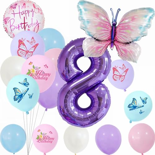 Yunchu Online 8. Geburtstagsdeko Mädchen Lila Schmetterling - Kindergeburtstag Party Set Mit Schmetterlinge Deko für Mädchen Yunchu Online 8. Geburtstagsdeko Mädchen Lila Schmetterling - Kindergeburtstag Party Set Mit Schmetterlinge Deko für Mädchen von Yunchu Online