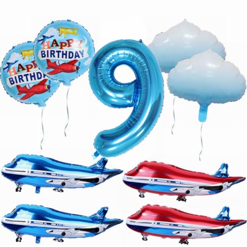 Yunchu Online 9. Flugzeug Geburtstag Dekoration - Großer Blauer Rot Ballon, Cloud Folienballons, Party Set für 9. Geburtstag Junge Mädchen Yunchu Online 9. Flugzeug Geburtstag Dekoration - Großer Blauer Rot Ballon, Cloud Folienballons, Party Set für 9. Geburtstag Junge Mädchen von Yunchu Online