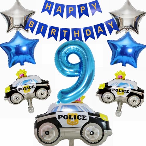 Yunchu Online 9. Polizei Geburtstag Dekoration - Tortendeko Luftballons, Blau Zahl 9 Helium Ballon für Motto Party Junge Geburtstag Party Supplies von Yunchu Online