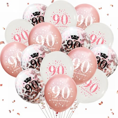 Yunchu Online 90. Geburtstag Luftballons Happy Birthday Ballons Rose Gold Dekoration Jubiläum Geburtstagsparty Deko für Mädchen Jungen Zubehör von Yunchu Online