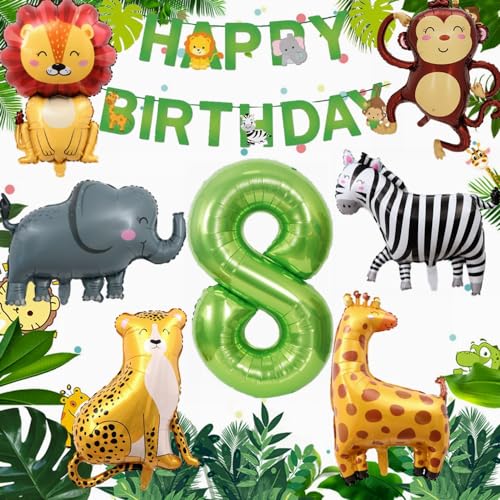 Yunchu Online Deko 8. Geburtstag Dschungel Dekoration für Junge Mädchen - Tiere Folienballons Luftballons für 8 Jahr Feier von Yunchu Online