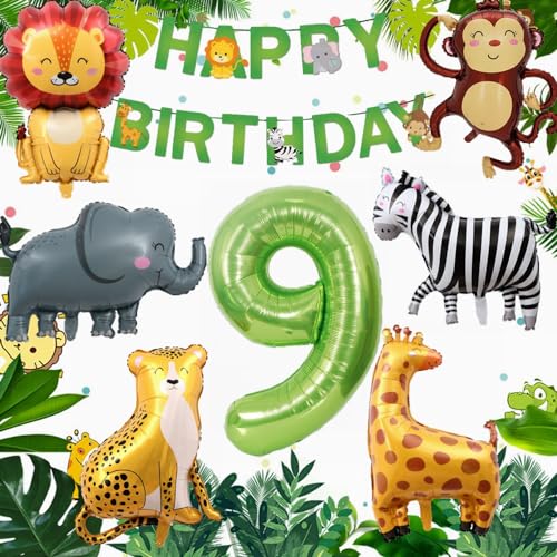 Yunchu Online Deko 9. Geburtstag Dschungel Dekoration für Junge Mädchen - Tiere Folienballons Luftballons 9 Jahr Feier von Yunchu Online