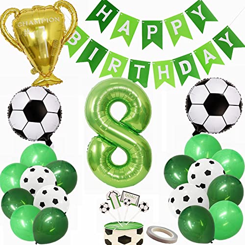 Yunchu Online Fußball Luftballon 8. Geburtstag Dekoration Grün - Cake Topper, Party Deko, Luftballons für 8 Jahre Junge - Geschenk von Yunchu Online