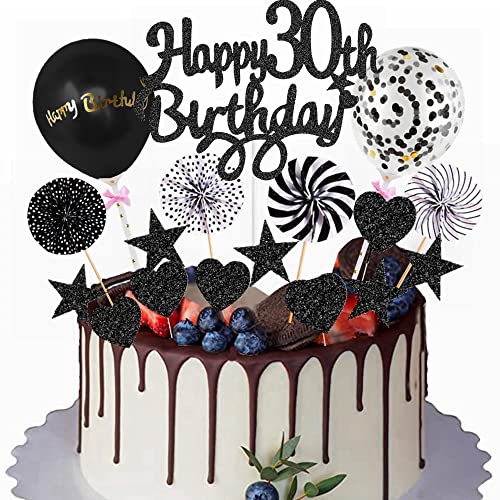 Yunchu Online Happy 30th Birthday Tortendeko Schwarz für Mann Frau - Kuchen Topper 30 Jahre Kuchendeko - Cupcake Toppers von Yunchu Online