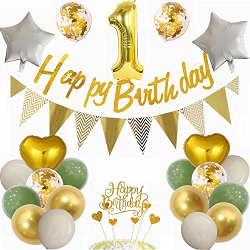 Yunchu Online Luftballon 1. Geburtstag Dekoration 1 Jahr Junge Mädchen Grün and Gold Party Deko 1. Geburtstag Junge Mädchen Party Deko 1 Geburtstag Mädchen Deko Geschenk 1 jahre Geburtstag deko Ballon von Yunchu Online