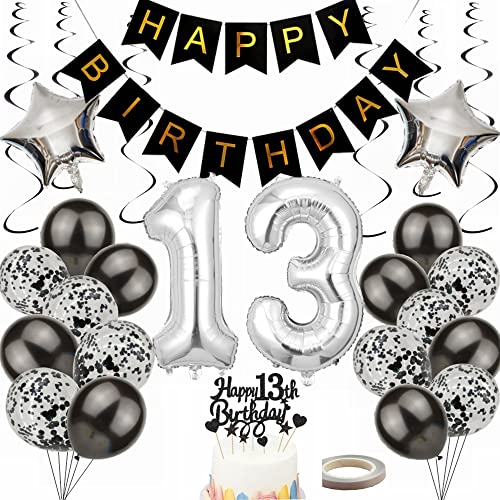 Yunchu Online Luftballon 13. Geburtstag Dekoration 13 Jahr Junge Mädchen Black and Silber Party Deko 13. Geburtstag Junge Party Deko 13 Geburtstag Mädchen Deko Geschenk 13 jahre Geburtstag deko Ballon von Yunchu Online