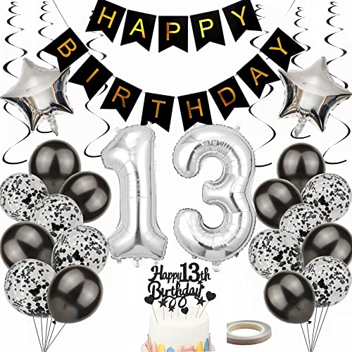 Yunchu Online Luftballon 13. Geburtstag Dekoration für Junge und Mädchen - Black and Silber Party Deko Set - Geschenk für 13 Jahre von Yunchu Online