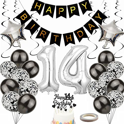 Yunchu Online Luftballon 14. Geburtstag Dekoration - Black and Silber Party Deko für Junge und Mädchen - Geschenk 14 Jahre von Yunchu Online
