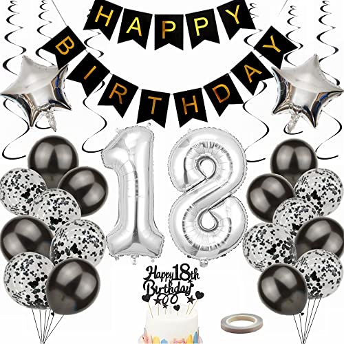 Yunchu Online Luftballon 18. Geburtstag Dekoration 18 Jahr Junge Mädchen Black and Silber Party Deko 18. Geburtstag Junge Party Deko 18 Geburtstag Mädchen Deko Geschenk 18 jahre Geburtstag deko Ballon von Yunchu Online