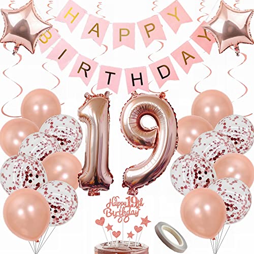 Yunchu Online Luftballon 19. Geburtstag Mädchen Dekoration Rosegold Geburtstag Party Deko 19. Geburtstag Mädchen Tortendeko 19 Geburtstag Mädchen Deko Geschenk 19. Geburtstag Dekoration Ballon von Yunchu Online