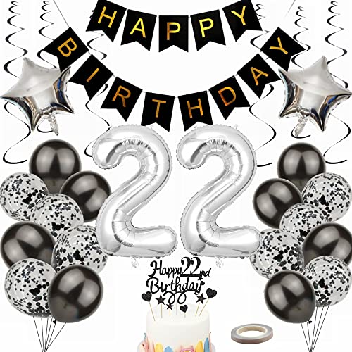 Yunchu Online Luftballon 22. Geburtstag Dekoration für Männer und Frauen - Black and Silber Party Deko Set - Geschenk für 22 Jahre Yunchu Online Luftballon 22. Geburtstag Dekoration für Männer und Frauen - Black and Silber Party Deko Set - Geschenk für 22 Jahre von Yunchu Online