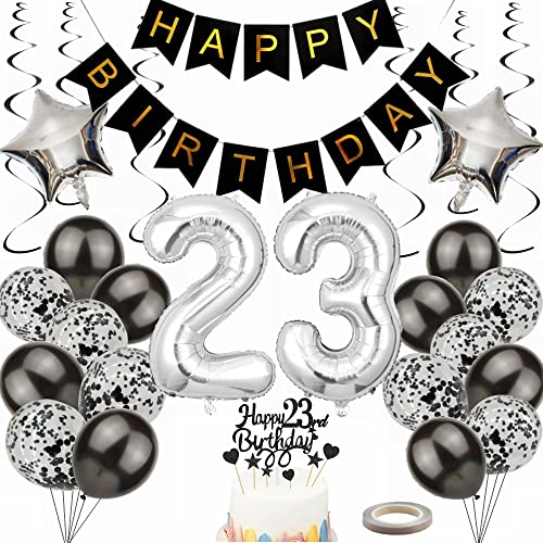 Yunchu Online 23. Geburtstag Dekoration für Männer und Frauen - Black and Silber Party Deko Set mit Luftballons von Yunchu Online
