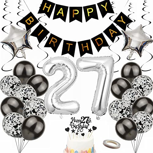 Yunchu Online Luftballon 27. Geburtstag Dekoration für Männer und Frauen - Black and Silber Party Deko - Geschenk 27 Jahre Yunchu Online Luftballon 27. Geburtstag Dekoration für Männer und Frauen - Black and Silber Party Deko - Geschenk 27 Jahre von Yunchu Online