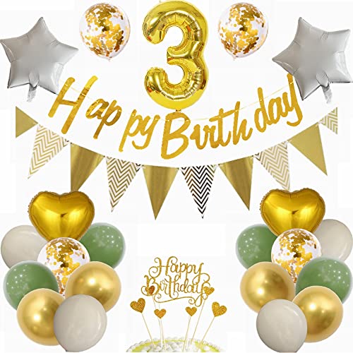 Yunchu Online Luftballon 3. Geburtstag Dekoration 3 Jahr Junge Mädchen Grün and Gold Party Deko 3. Geburtstag Junge Mädchen Party Deko 3 Geburtstag Mädchen Deko Geschenk 3 jahre Geburtstag deko Ballon von Yunchu Online