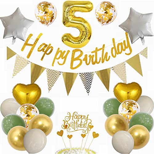 Yunchu Online Luftballon 5. Geburtstag Dekoration Junge Mädchen - Grün und Gold Party Deko Set - Geschenk für 5 Jahre von Yunchu Online