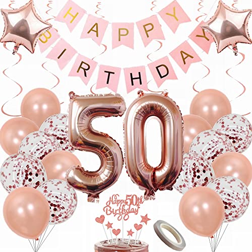 Yunchu Online Luftballon 50. Geburtstag Frauen Dekoration Rosegold - Party Deko, Tortendeko, Geschenk und Ballon von Yunchu Online