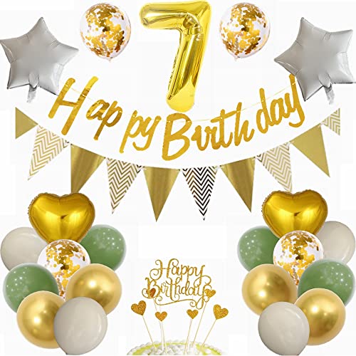 Yunchu Online Luftballon 7. Geburtstag Dekoration für Junge und Mädchen - Grün und Gold Party Deko Set - Geschenk für 7 Jahre von Yunchu Online