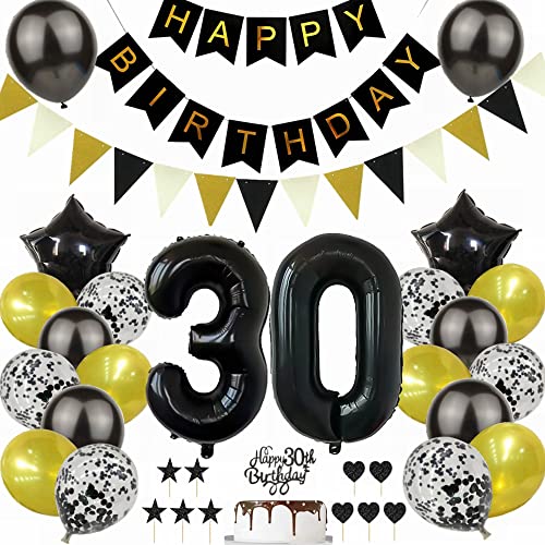 Yunchu Online Schwarz Gold 30. Geburtstag Dekoration Mann Frau 30. Geburtstag Schwarz Gold Party Deko Schwarz Tortendeko Geburtstag 30 Geburtstag Deko Geschenk 30 Geburtstag Deko Ballon von Yunchu Online