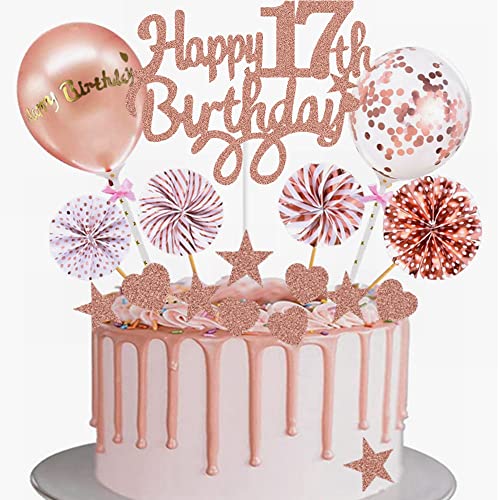 Yunchu Online Tortendeko 17. Geburtstag Mädchen - Happy Birthday Cake Topper Roségold - Kuchen Topper 17 Jahre - Kuchendeko Cupcake Toppers von Yunchu Online