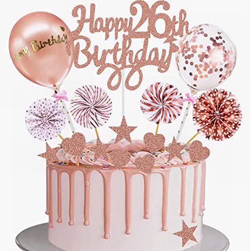 Yunchu Online Tortendeko 26. Geburtstag Frau Happy Birthday Cake Topper Roségold Kuchen Topper 26 Jahre Frau Kuchendeko Cupcake Toppers von Yunchu Online