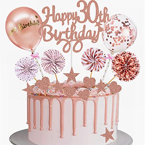 Yunchu Online Tortendeko 30. Geburtstag Frau - Happy 30th Birthday Cake Topper Roségold - Kuchen Topper 30 Jahre - Kuchendeko Cupcake Toppers von Yunchu Online