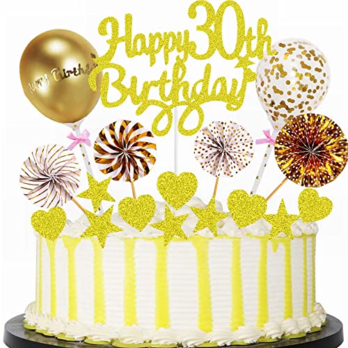 Yunchu Online Tortendeko 30. Geburtstag Mann Frau Happy 30th Birthday Cake Topper Gold Kuchen Topper 30 jahre Mann Frau Kuchendeko 30. Geburtstag Tortendeko für 30. Geburtstag Cupcake Toppers von Yunchu Online