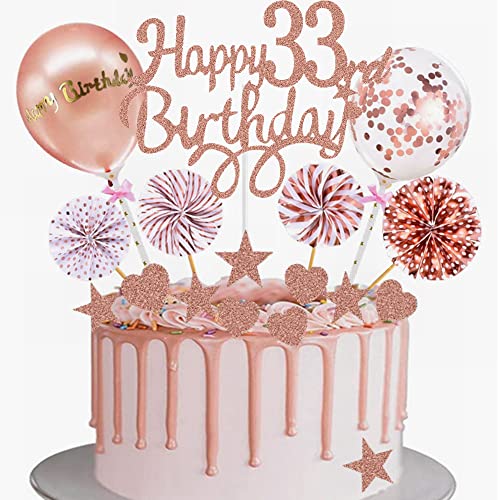 Yunchu Online Tortendeko 33. Geburtstag Frau Happy Birthday Cake Topper Roségold Kuchen Topper 33 Jahre Frau Kuchendeko Cupcake Toppers von Yunchu Online