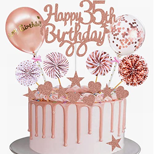Yunchu Online Tortendeko 35. Geburtstag Frau - Happy Birthday Cake Topper Roségold - Kuchen Topper 35 Jahre - Kuchendeko Cupcake Toppers von Yunchu Online