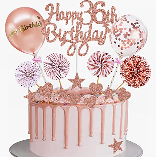 Yunchu Online Tortendeko 36. Geburtstag Frau - Happy Birthday Cake Topper Roségold Kuchen Topper 36 Jahre - Kuchendeko Cupcake Toppers von Yunchu Online