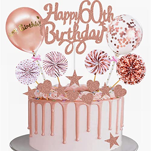 Yunchu Online Tortendeko 60. Geburtstag Frau - Happy Birthday Cake Topper Roségold Kuchen Topper 60 Jahre - Kuchendeko Cupcake Toppers von Yunchu Online