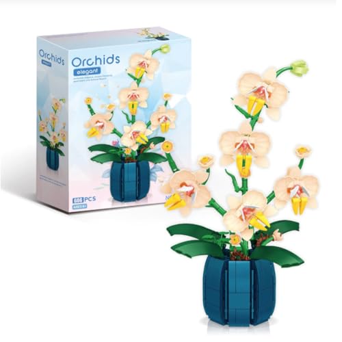 Yunigzmy Blumenstrauß Set, Orchideen Mini Bausteinblume, Phalaenopsis-Baustein-Set, Heimdekor-Bausatz (616 Teile) (Blau) von Yunigzmy