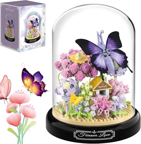 Yunigzmy Schmetterlings Blumenstrauß Baustein Set, Mini Bausteine Tiere, DIY-Insektenblumen, Botanische Sammlung, BAU-Display-Set für Heimdekoration, Ideen, Geschenk, Bauspielzeug von Yunigzmy