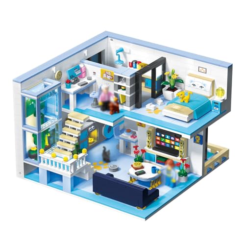 Yunigzmy Technik Architektur Modellbausatz, 1048 Teile Loft-Maisonette-Apartment Bausteinmodell, Klemmbausteine MOC Mini Bausatz Bauspielzeug, Nicht Kompatibel mit Großen Marken (Katzenapartment) von Yunigzmy