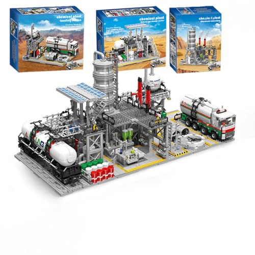 Yunigzmy Technik City Chemiefabrik Modellbausatz, 2142 Teile Bausteinmodell, inkl Erdgasspeicher, Labore, Transportstationen Modell, Fabrik Bausteine Set (3 in 1) von Yunigzmy
