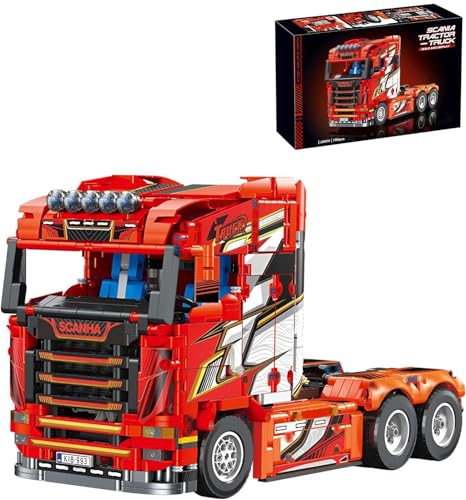 Yunigzmy Technik LKW Bausteine für Scania Tractor Truck, 1708 Klemmbausteine LKW Modellbausatz, MOC Truck Bausatz Geschenke Spielzeug für Erwachsene Kinder von Yunigzmy
