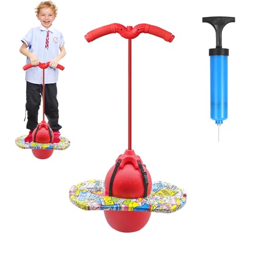 Pogo Stick für Kinder, Hüpfball mit Griff, Hüpfstange Erwachsene, 100 kg Tragfähigkeit, Gartenspielzeug Kinder, Outdoor Bouncing Ball, Bewegungsspiele für Gleichgewichtstraining, Sport (Rot) von Yunlaishaocer