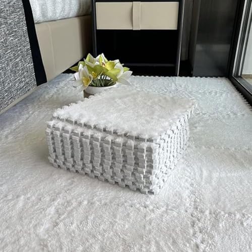 Yunlaishaocer 12 Stück Plüsch Puzzlematte Boden 30x30 cm Teppichfliesen Bodenmatten 10 mm Dick Weiche Spielmatten Für Kinder Wohnzimmer Schlafzimmer Puzzleteppich (Weiß) von Yunlaishaocer