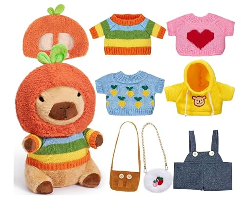 Yunlaishaocer Capybara Kuscheltier, 25cm Capybara Plüschtier Set mit Kleidung Tasche Hut, Kinder-Plüschpuppenspielzeug, Niedlichen Capybara Plushies für Home Deko Kinder Yunlaishaocer Capybara Kuscheltier, 25cm Capybara Plüschtier Set mit Kleidung Tasche Hut, Kinder-Plüschpuppenspielzeug, Niedlichen Capybara Plushies für Home Deko Kinder von Yunlaishaocer