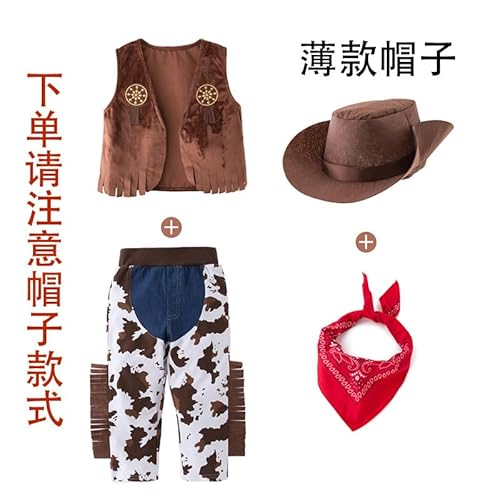Yunlaishaocer Cowboy Kostüm Kinder, Karneval Kostüm Kinder Jungen, Cowboy Kostüm Junge mit Cowboys Hut, Cowboys Weste, Halstuch, für Karneval Cosplay Halloween Party Dress Up(Cowboyblau1, 5-6 Jahre) von Yunlaishaocer