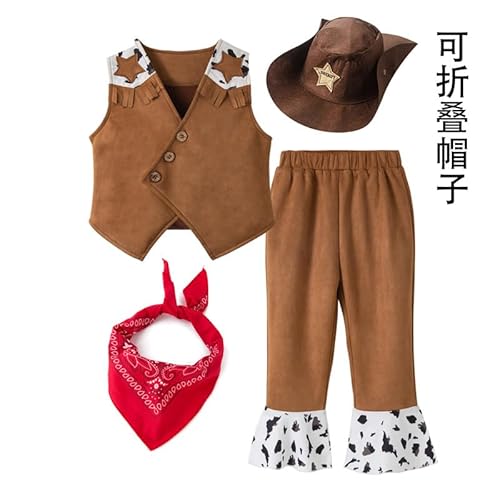 Yunlaishaocer Cowboy Kostüm Kinder, Karneval Kostüm Kinder Jungen, Cowboy Kostüm Junge mit Cowboys Hut, Cowboys Weste, Halstuch, für Karneval Cosplay Halloween Party Dress Up (Sternenstil, 3-4 Jahre) von Yunlaishaocer