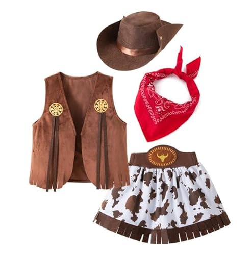 Yunlaishaocer Cowboy Kostüm Kinder,Cowboy Kinder Mädchen mit Bandana,Weste und Hut,cowboy kinder Kleidung Zubehör,Western Cowgirl Kostüm Mädchen für Karneval Mottoparty Cosplay(4-5 Jahre) von Yunlaishaocer