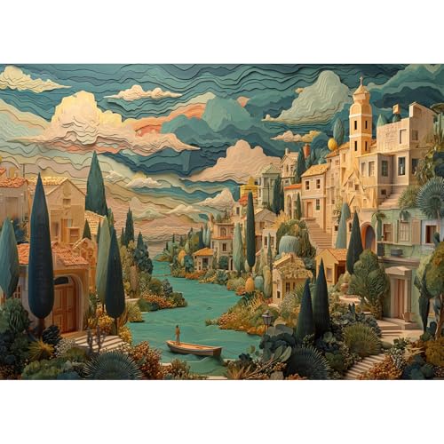 Yunlus Jigsaw Puzzles für Erwachsene 1000 Teile Unmöglich schwer schwierig herausfordernde Puzzles für Erwachsene 1000pc Puzzle Eine friedliche Stadt Puzzle 1000 Teile 70 x 50 cm von Yunlus