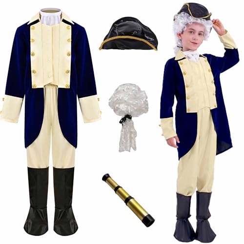 Yunsuelo George Washington Kostüm für Jungen, George Washington Kostüm mit Perücke, Halloween, Alexander Hamilton, Kolonial-Kostüm-Set für Kinder, George Washington Kostüm für Halloween, Kindertag Yunsuelo George Washington Kostüm für Jungen, George Washington Kostüm mit Perücke, Halloween, Alexander Hamilton, Kolonial-Kostüm-Set für Kinder, George Washington Kostüm für Halloween, Kindertag von Yunsuelo