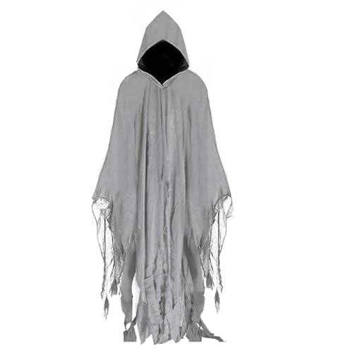 Yunsuelo Halloween Kapuzenumhang Sensenmann Cosplay Kostüm Mittelalter Renaissance Umhang Gothic Zauberer Umhang (Grau) von Yunsuelo