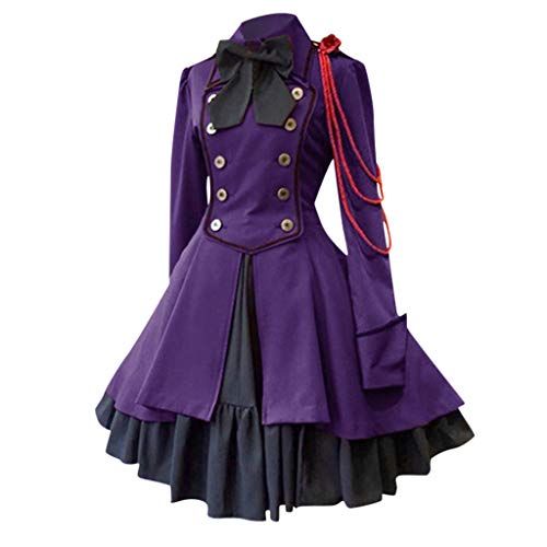 Yunyahe Halloween Kostüm Damen Skelett Prinzessin Frauenkleid Kragen Patchwork-Vintage-Mode Gothic-Court Frauenkleid Höfischer Stil (Purple, M) von Yunyahe
