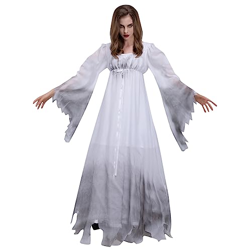 Yunyahe Halloween Kostüm Damen Vampir Halloween-Brautkostüm für Damen, gruseliges Braut-Rollenspielkleid Mittelalter Kostüme Kleid (White, L) von Yunyahe