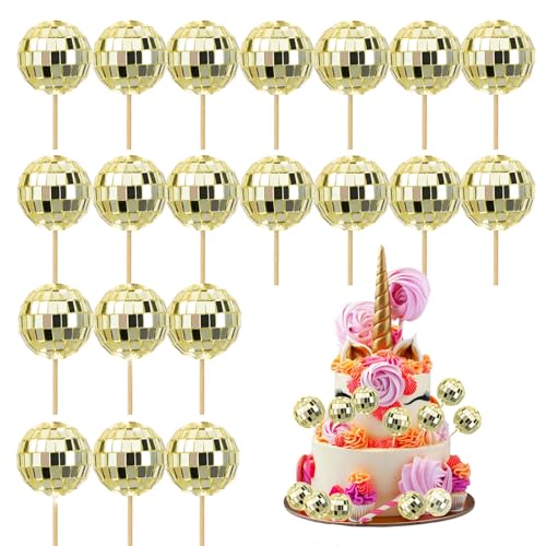20 Stück Discokugel Kuchen Toppers, 1970s Discokugel Torten Deko, Gold Kleine Discokugel Cupcake Deko für Geburtstag, Kuchendekoration, Disco-Thema Party Zubehör 20 Stück Discokugel Kuchen Toppers, 1970s Discokugel Torten Deko, Gold Kleine Discokugel Cupcake Deko für Geburtstag, Kuchendekoration, Disco-Thema Party Zubehör von Yuomeaz