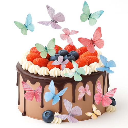 72 Stück Essbare Schmetterlinge für Torte, Esspapier Tortendeko Bunt, Reispapier Tortendeko Schmetterling für Hochzeit, Geburtstag, Taufe von Yuomeaz
